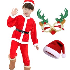 OJUMAH 110 Santa Cosplay Kids Reindeer with Glasses for Boys and Girls Christmas Costume