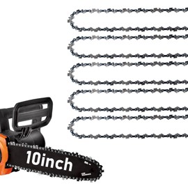 5 Pack 10 Inch Chainsaw Chain 40 Drive Links .050" Gauge, 3/8" Pitch Replacement Chains Compatible with Remington, Greenwork, Sunjoe, Worx, Craftsman and More