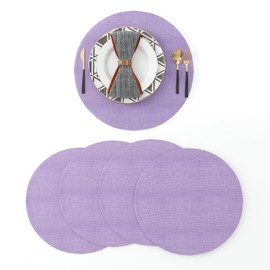 NATUS WEAVER Set of 4 Round Placemat 15 Inch Soft Linen eco-Friendly Fabric Handcrafted Machine Washable Indoor & Outdoor Tablemat Lilac