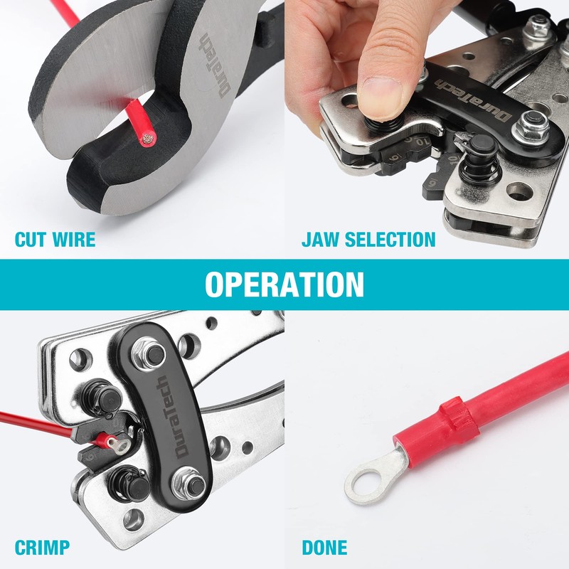 DURATECH Battery Cable Lug Crimping Tool with Wire Cutter-Wire Crimper