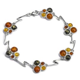 Sterling Silver Multicolor Amber Round Beads Bracelet Length 7.5 Inches