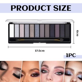 Kinretixia Lidschattenpalette mit 12 Farben in kühlen Tönen – Matt, Schimmer und Glitzer, Graublaues Augen-Make-up-Set Wasserfeste Palette mit hoher Pigmentierung