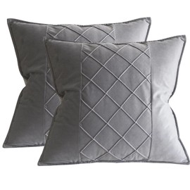 Lutanky Velvet Cushion Covers Grey Decorative Square Throw Pillow Cases Patchwork Design Soft Pillow Covers for Sofa Bedroom Home Accessories 18x18inch 45x45cm Set of 2