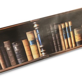 funlife 14pcs Peel and Stick Vintage Bookshelf Stair Riser Decals, Retro Decorative Bookcase Stair Riser Stickers for Kitchen Living Room Home Decor, Mid Century Natural Oak Bookcase 7.09"x39.37"