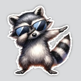 Dabbing Animal Dab Raccoon with Sunglasses Vinyl Decal Sticker for Laptop Phone Water Bottle (3" inches)