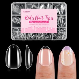 Misssix Puntas de uñas extracortas almendradas para niños, 360 piezas de puntas de gel suave, uñas postizas transparentes para niñas, cobertura comple