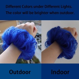 LaLuLoLi Hair Extension Curly Up Do Blue Color Synthetic Hair Messy Bun Extensions Wavy Elastic Chignon Bun Hairpieces Hair Extensions for Women Girl Cosplay #2517 2pcs/package