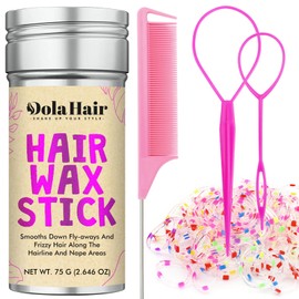 Dolahair Hair Wax Stick & Accessories - Flyaway Control for Kids & Women, 50 Pcs Colorful Elastic Hair Bands, 1 Pcs Slick Back Hair Brush, 2 Hair Loop Styling Tools (Pink)