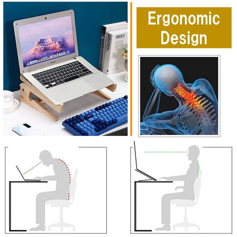 NOELAMOUR Laptop Stand, Vertical Stand, Wood, Easy Assembly, Storage, Improves
