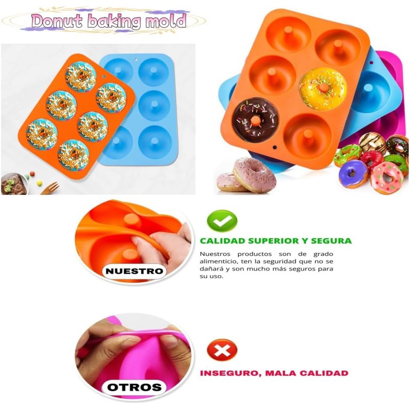 Molde de silicona para hornear rosquillas de 6 cavidades (paquete