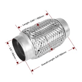 MXA 2.5 Flex Exhaust Pipe, Flexible Exhaust Tubing, Stainless Steel Exhaust 2 1/2 Flexi Pipe, Extension Tube Exhaust Mid Pipes,Universal Fit Double Braid 2 Pack (2.5" x3.35"x5.9")
