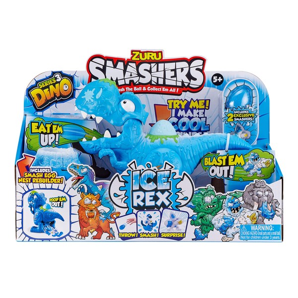 Smashers Dino Ice Age Ice Rex Playset Series 3 T-Rex Toy Set by ZURU with Accessories, Tyrannosaurus Rex Collectible Toy for Boys Kids Gift Set , Cyan