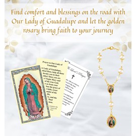 Our Lady Of Guadalupe Rosary For Car Rearview Mirror -Our Lady Of Guadalupe Prayer Card, Lord's Prayer - Virgen De Guadalupe Rosary, Catholic Auto Rosary Beads Set - Rosario Para Carros -3 Items
