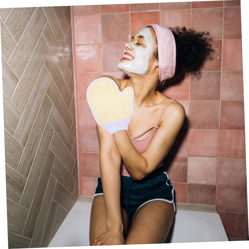 Guantes Exfoliantes de Chenilla Beige para Ducha COLLBATH 2 Piezas