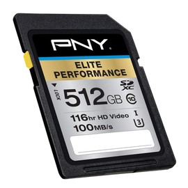PNY 512GB Elite Performance Class 10 U3 SDXC Flash Memory Card - 95MB/s, Class 10, U3, 4K UHD, Full HD, UHS-I, Full Size SD