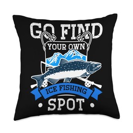 Ice Fishing Reel and Rod Combon Ice Fisher Fishing Spot Ice Fisherman Accessories Men Fisher Throw Pillow, 18x18, Multicolor