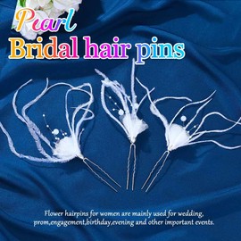 CASDRE Pearl Wedding Hair Pins Silver Feather Bridal Hair Pieces Prom Flower Hair Pieces for Women and Brides (Silver)