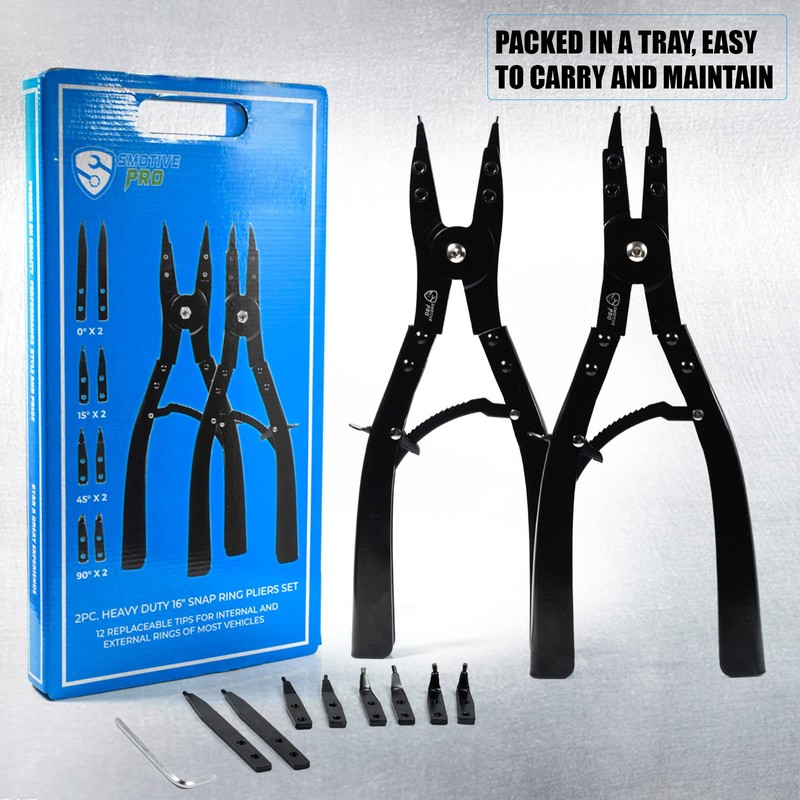 SMOTIVEPRO 16" Snap Ring Pliers Set，2 Piece Internal and External