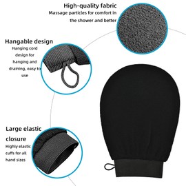 LuojinLuoda Premium Exfoliating Glove (Black) 100% Vegan Viscose Tradition Body Scrub Glove Kessa Exfoliating Mitt for Self Tan Removal and Keratosis Pilaris Care