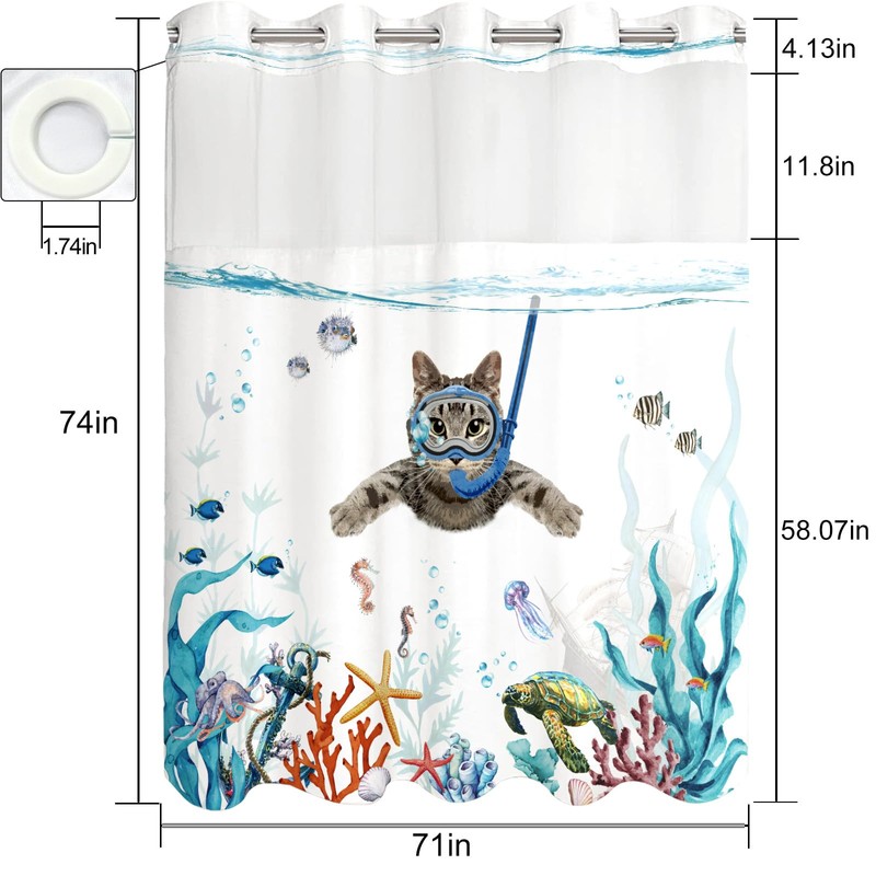 Fowocu No Hook Shower Curtain with Snap in Liner Funny