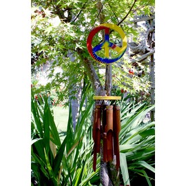 Cohasset Gifts 107 Cohasset Peace Sign Bamboo Wind Chime, Tie Dye Finish