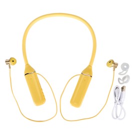 Bluetooth Neckband Headphone LED Power Display Memory Card Playback Magnetic Earbuds Headset with RGB Backlight Yellow