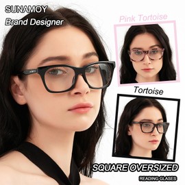 SUNAMOY 3 Pack Oversized Reading Glasses Women Oprah Style Blue Light Blocking Large Big Computer Reader Trendy Spring Hinge Cat Eye Square Eyewear 2.25 Black Tortoise Pink