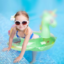 Inflatable Baby Swimming Float, Baby Pool Float for 6-36 Months Baby Girl with Seat, Inflatable Baby Float Swimming Ring for Infant Toddler Kids 1-3 Years (Green Unicorn)