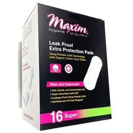 Maxim® Leak Proof Incontinence/Maternity, with Chlorine Free Pure Cotton Top Sheet Pads, Hypoallergenic, Biodegradable, Super Absorbency, 16 Count, 1 Pack