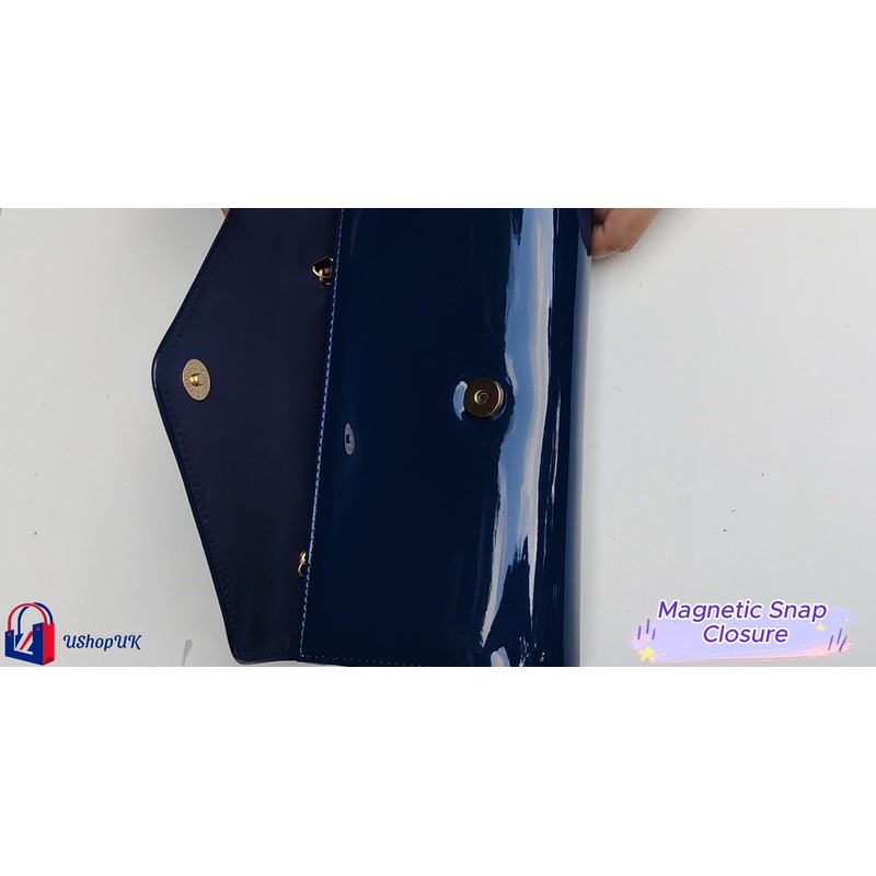 fi9 Patent Leather Bridal Wedding Evening Party Clutch Bag Navy