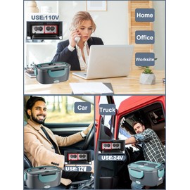 Buddew Electric Lunch Box 80W Food Heater for Adults, 12/24/110V Portable Lunch Warmer Upgraded Heated Lunch Box for Car/Truck/Office with SS Fork&Spoon and Insulated Carry Bag (Blue)