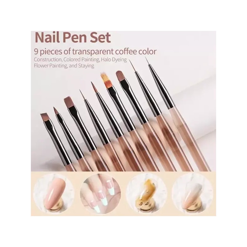 9PCS 네일 브러쉬 아트 디자인 팁 디스플레이 페인팅 도구 UV
