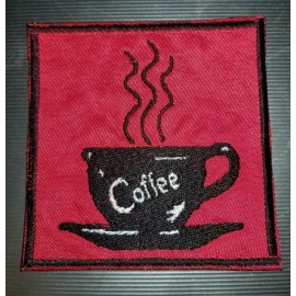 SIC Custom Sewing "Coffee" Steaming Cup - Sew On/Iron On Patch       10139