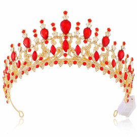 Brishow Light Up Princess Silver Rhinestones Tiaras, Bride Wedding Garden Crowns, Crystal Medieval Hair Piece for Women (Red)