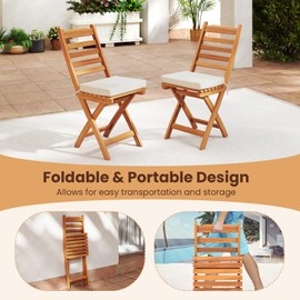 Byroce Patio Folding Chairs Set of 4, Portable Acacia Wood Dining Chairs with Soft Cushion & Slatted Design, Outdoor Seating Furniture for Chatting in Porch, Backyard & Poolside (Cross Slat, 2)