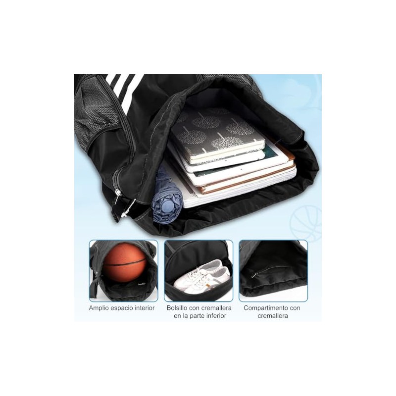 Mochila Deportiva con Cordón, Bolsas Impermeable de Cuerdas, Compartimento Separado