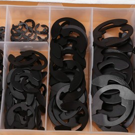 300pcs Black Metal E- Shaft Retaining Rings Assortment, 9 Sizes, A3 Steel, 300pcs X E-clips, for Repair Shop, Home Use