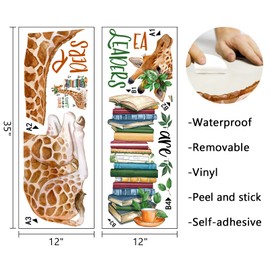 Mfault Giraffe Reading Corner Baby Boys Girls Wall Decals Stickers, Readers are Leaders Woodland Animals Read Books Nursery Playroom Decorations Bedroom Classroom Art, Kids Library Toddler Room Decor