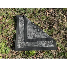 Hav-A-Hank Black Paisley Bandanna, Made in USA, 22in by 22in