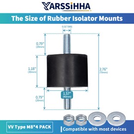 Yarssihha 4 Pack M8 Anti-Vibration Rubber Isolator Mounts, 40x30mm Rubber Studs Shock Absorber, Cylindrical Vibration Isolators for Diesel Engines, Air Compressors, Vibration Motor