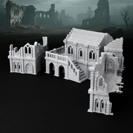 AF686 Town Buildings RPG Terrain Set for Beginners | 9-Piece Ruined Medieval Architecture Kit for DND, Tabletop RPG Game & Fantasy Scenario Props