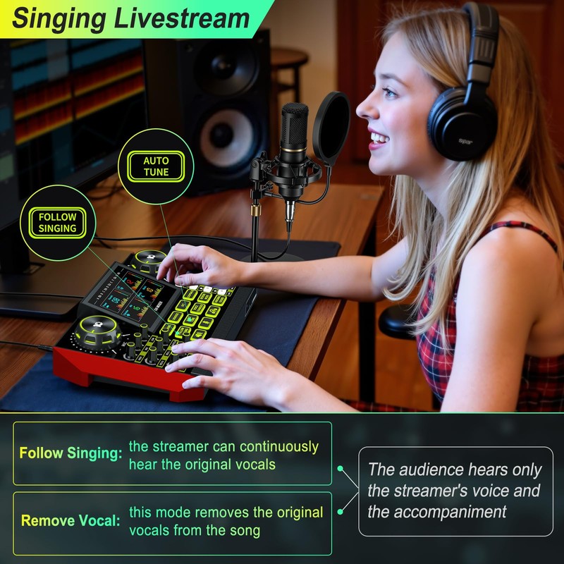 Audio Mixer, Sound Board for Pc/Phone Live Streaming Singing Gaming,