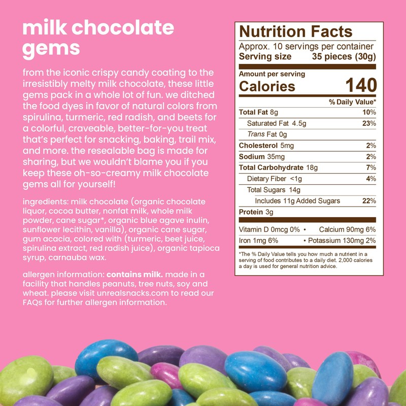 UNREAL Milk Chocolate Gems | Certified Fair Trade, Non-GMO |