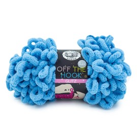 (1 Skein) Lion Brand Yarn Off The Hook Glitz No Needle Bulky Yarn, Sky Blue