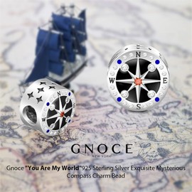 GNOCE Mysterious Compass Charm Bead 925 Sterling Silver You are My World Compass Charm Fit for Bracelet/Necklace for Women Men (1Silver)