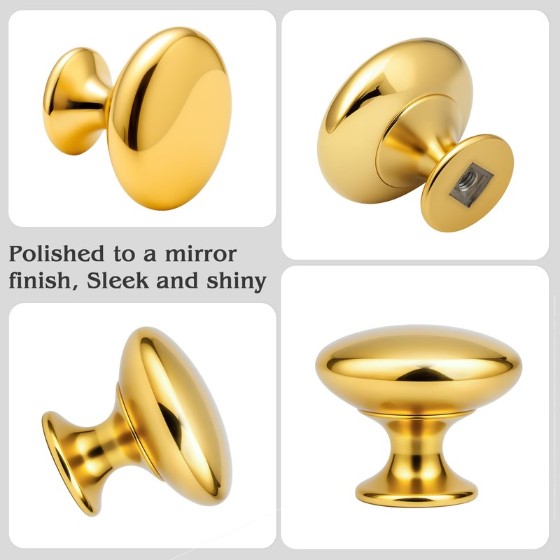 Syclishorn Pack of 6 Round Cabinet Knobs, Kitchen Knobs, Gold
