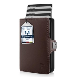 PURISTO KLIK Slim Wallet with Coin Compartment Men's - Leather Money Clip Mini Wallet Men's Small with Coin Compartment, RFID Blocker - Leather Card Case, dark brown, Without coin compartment - 12