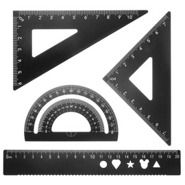 HARFINGTON 4pcs Triangular Ruler Set 20mm Aluminum Ruler Geometric Protractor Triangle Ruler Engineering Scale Drafting Ruler Kit for Office Home, Black