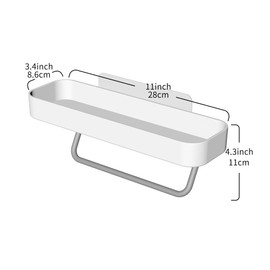 Cetomo Plastic Wall Mounted Shower Caddy, Shelf Organizer with Detachable Towel Rack for Bathroom Bathtub Sink Kitchen Washbasin, No Drilling Adhesive, White