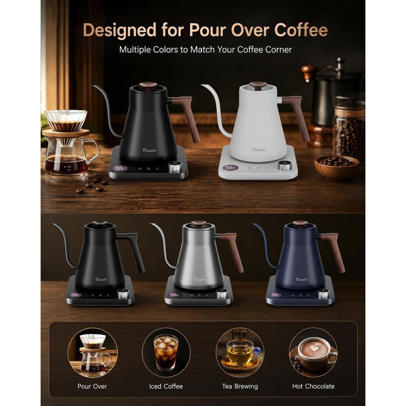 Gooseneck Electric Kettle with Temperature Control, 0.9L, Black